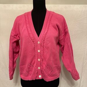 Vintage GAP Pink Cotton Cable Knit Cardigan 90s Button Front Small